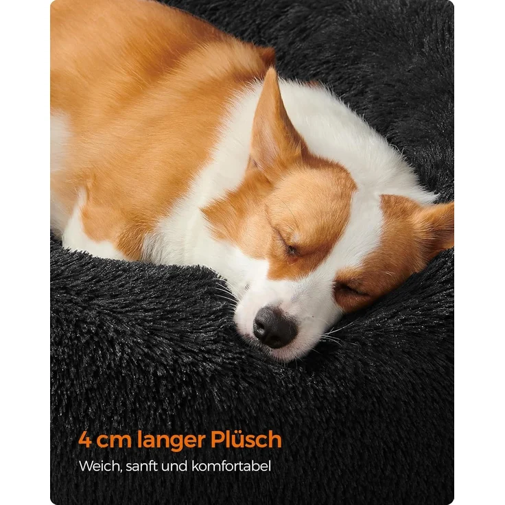 Feandrea Hundebett flauschig, Katzenbett, Donut Kissen, waschbar, Polsterung in der Mitte herausnehmbar, Langer Plüsch, 80 cm Durchmesser, tintenschwarz PGW040B01 – Bild 4