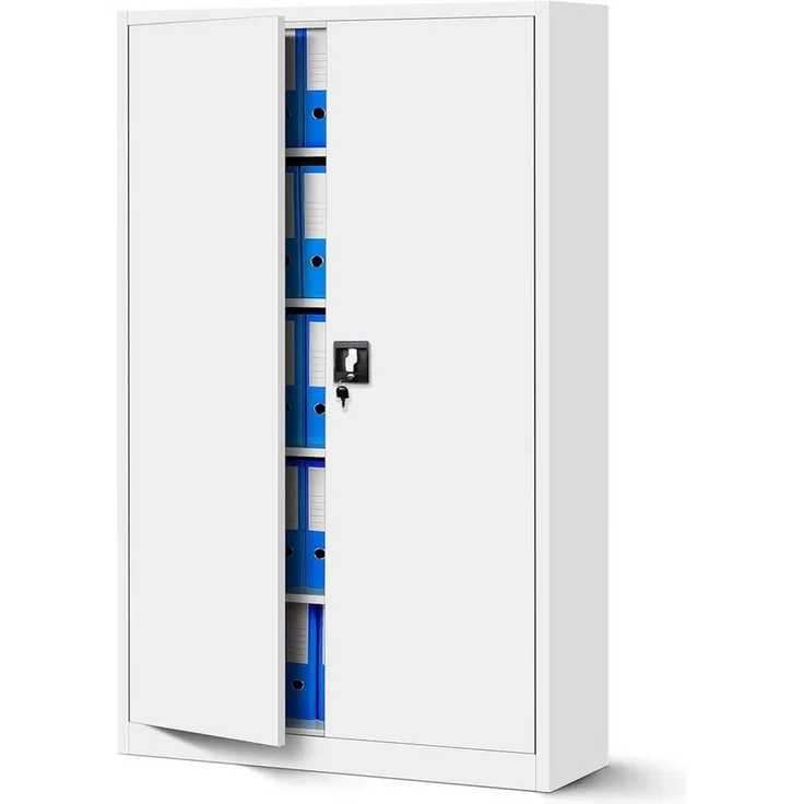 Büroschrank C001II Aktenschrank XXL Metallschrank Flügeltüren Stahlblech Pulverbeschichtung 185 x 115 x 40 cm (weiß/weiß)