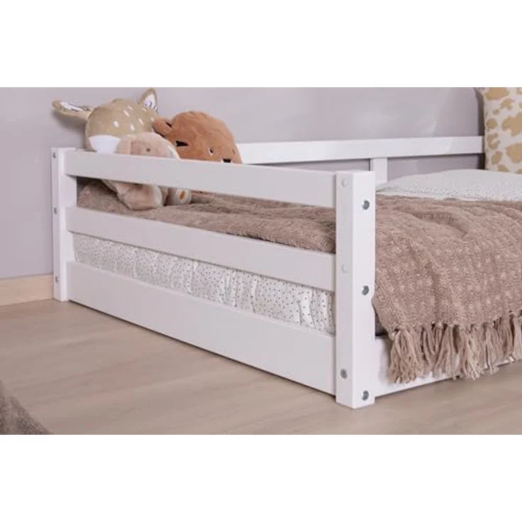 Ticaa Kinderbett, Neo Hausbett Bodenbett mit Rausfallschutz 150kg, inkl. Lattenrost & abnehmbarem Rausfallschutz, 90x200, Weiß – Bild 4