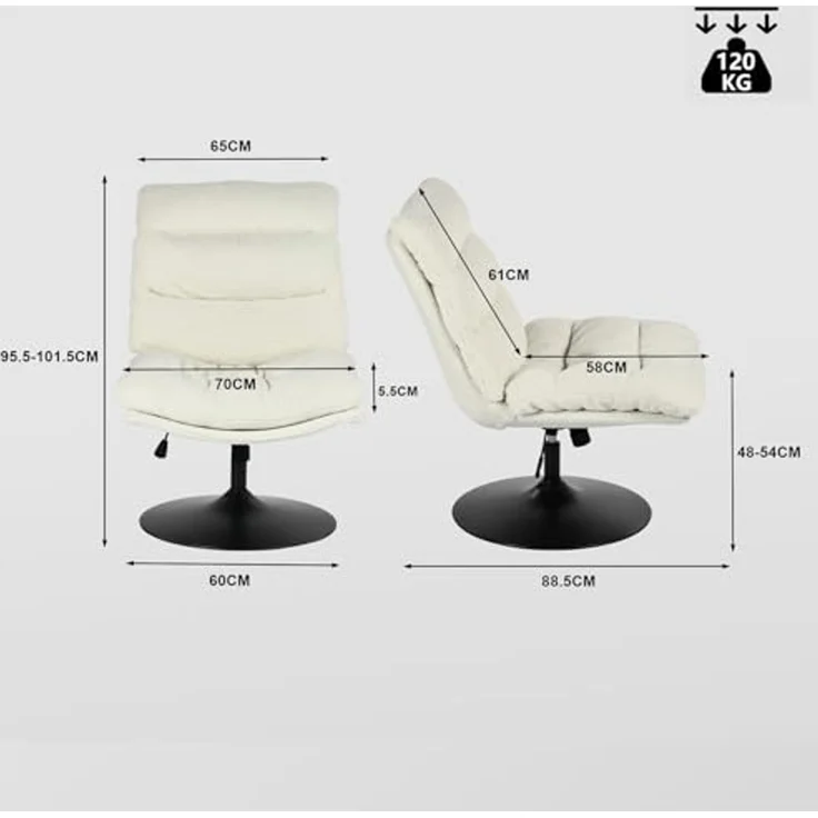 MEUBLE Cosy Bürostuhl Ergonomisch Schreibtischstuhl mit höhenverstellbar 360° Drehbar Kippfunktion ohne Armlehnen, Bouclé-Stoff, Weiß – Bild 2