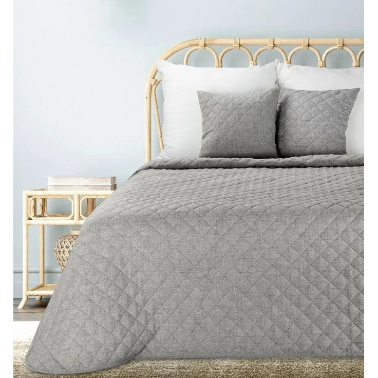 Eurofirany Tagesdecke LEINOPTIK, Karomuster Steppung Doppelbett Überwurf Einfarbig Grau Beige – Bild 5