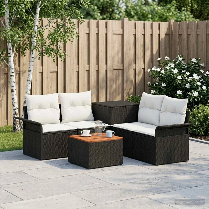 vidaXL Sofa Set 6 stk. 4-Sitzanzahl Schwarz und Cremeweiß 3447071 – Bild 1