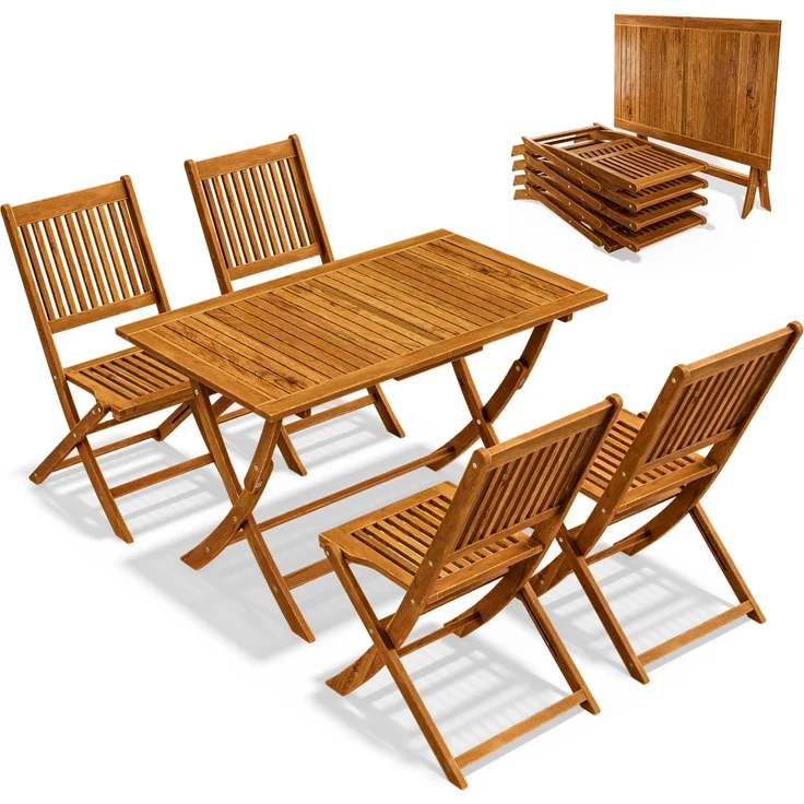 Casaria® Gartenmöbel Set Wetterfest Klappbar Akazie 5-TLG. FSC®-Zertifiziert Holz 160kg Belastbarkeit Garten Terrasse Balkonmöbel 120x70 cm Möbelset 4 Personen