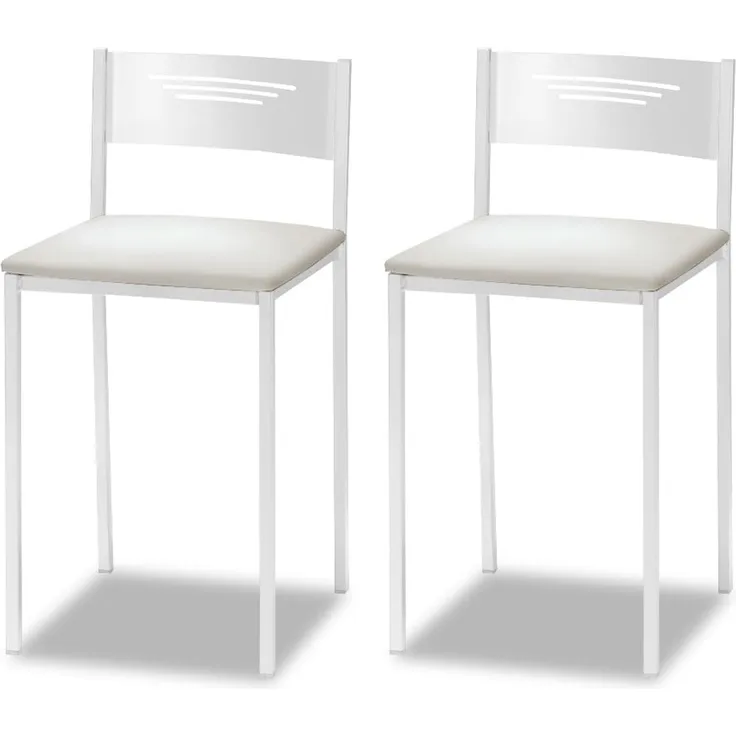 ASTIMESA - Gepolsterter Küchenhocker mit Rückenlehne - Massives Gestell - weißes Gestell und Sitzfläche aus Kunstleder - Farbe des Sitzes: Beige, Inhalt: 2 Stück, Maße: 35 x 35 x 64 cm