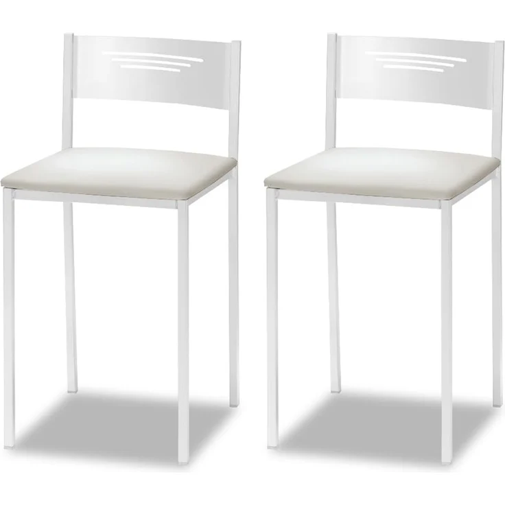 ASTIMESA - Gepolsterter Küchenhocker mit Rückenlehne - Massives Gestell - weißes Gestell und Sitzfläche aus Kunstleder - Farbe des Sitzes: Beige, Inhalt: 2 Stück, Maße: 35 x 35 x 64 cm
