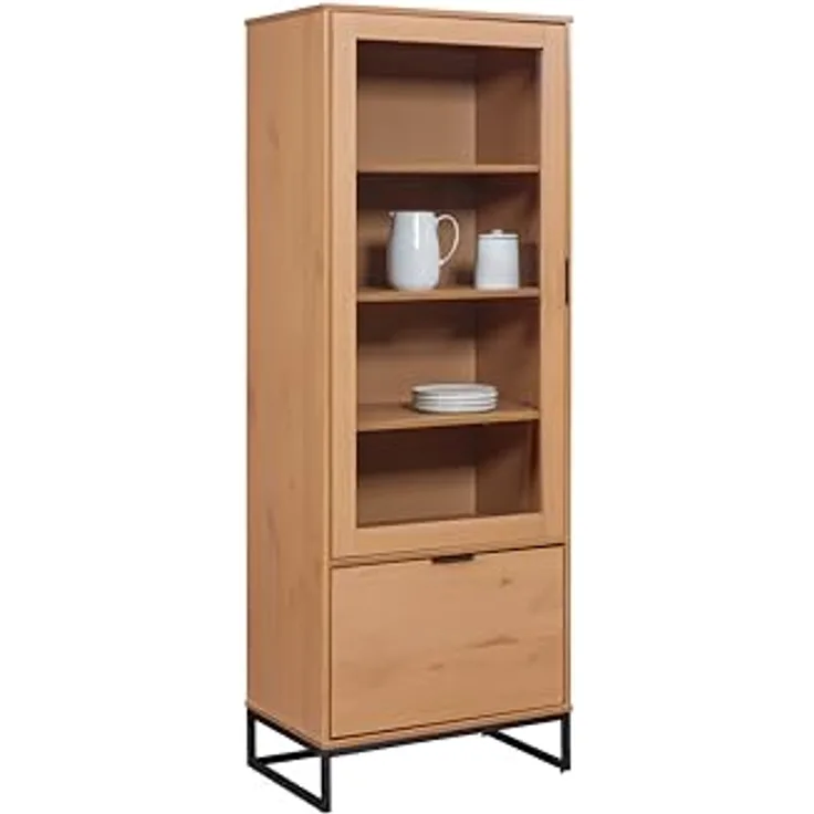 Livetastic Vitrine Eiche, massiv aus Kiefer, 5 Fächer, 70x190x45 cm, mit Drehtüren, Beimöbel erhältlich