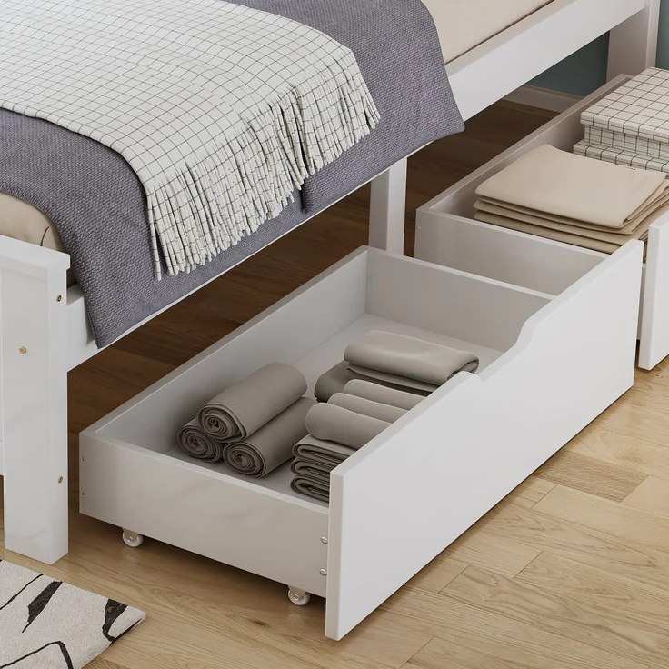 CHICFURN Doppelbett aus Kiefernholz und MDF Weiß 140x200 cm mit 2 Schubladen – Bild 9