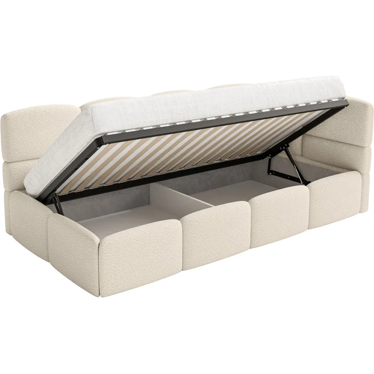 Selsey 'Cloudy' Jugendbett rechts, Matratze & Rausfallschutz, Bouclé Hellbeige, 90x200 cm – Bild 4