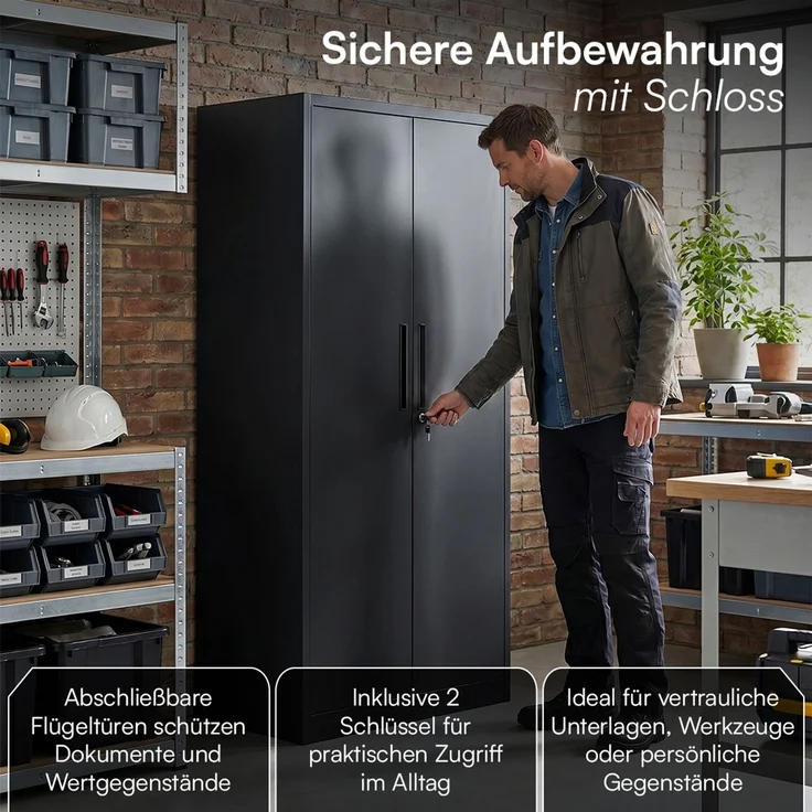 STEELSØN 'Regulus' Garderobenschrank mit 6 Fächern und Kleiderstange, Metall, schwarz, 175x40x80 cm, abschließbar, inkl. Schloss – Bild 5
