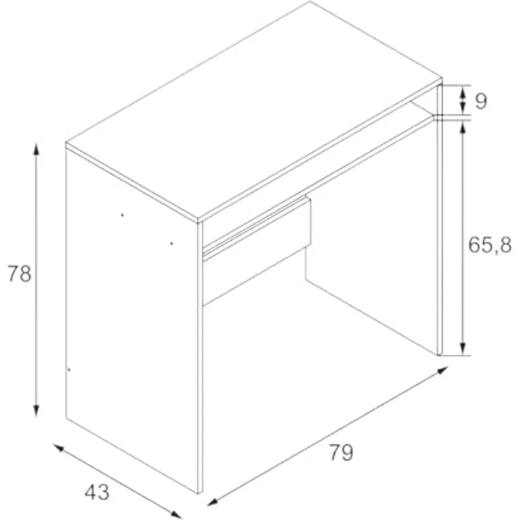 Dmora - Schreibtisch Portland, Linearer Schreibtisch mit festem Regal, Arbeits- oder Bürotisch für PC, 79x43x78 cm, Weiß – Bild 2