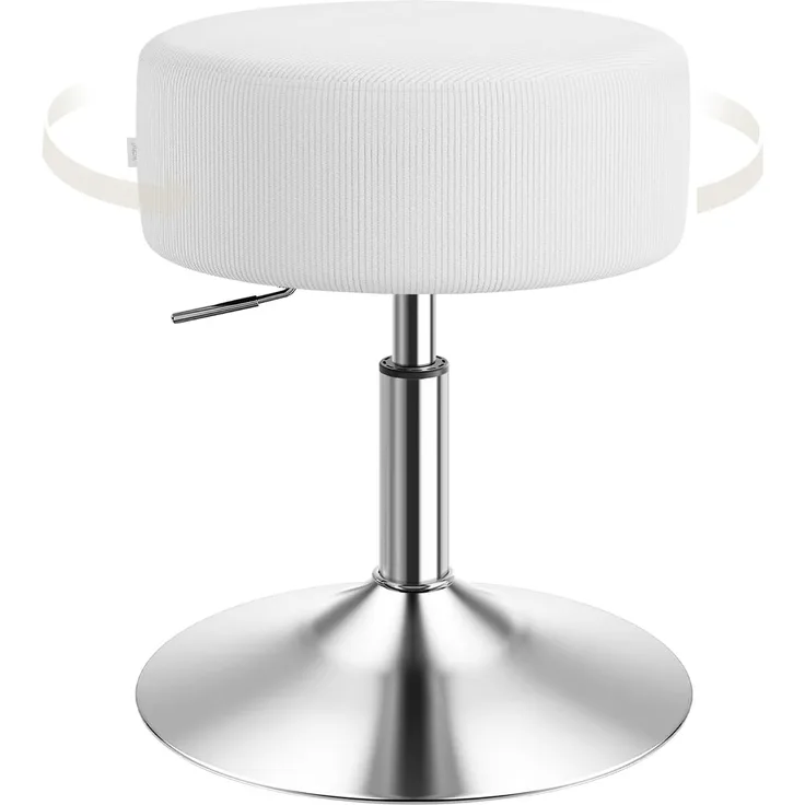 WOLTU Schminkhocker, Schminktisch Hocker, Barhocker rund, Design Hocker höhenverstellbar drehbar, Bürohocker Arbeitshocker Küchenhocker, gepolstert, Cord-Sitzfläche, Weiß, BH409ws-1