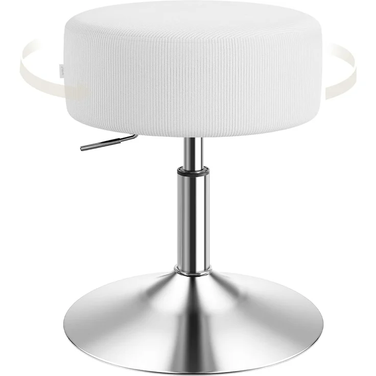 WOLTU Schminkhocker, Schminktisch Hocker, Barhocker rund, Design Hocker höhenverstellbar drehbar, Bürohocker Arbeitshocker Küchenhocker, gepolstert, Cord-Sitzfläche, Weiß, BH409ws-1
