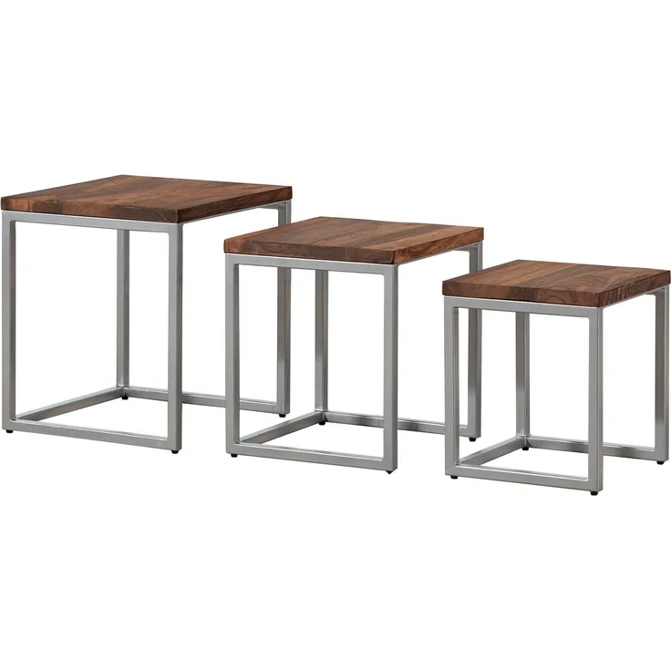 Beistelltisch 3er-Set Sheesham braun geölt LOUNGE COLLECTION #02