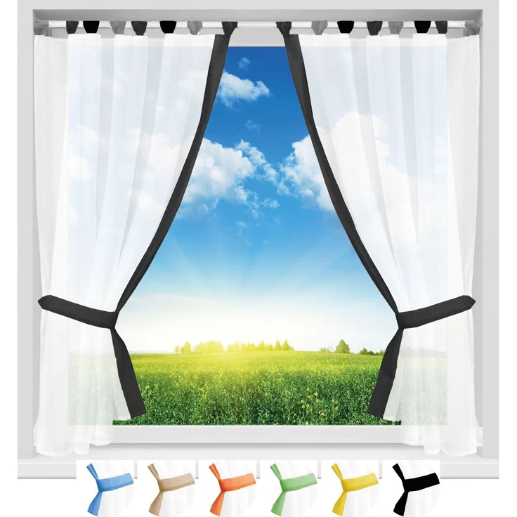 Gardinenset Skyline Schlaufenschal im Landhausstil Küchengardine Raffband, klassisch und modern in vielen Ausführungen erhältlich (dunkelgrau - anthrazit / 140 x 120cm) – Bild 2