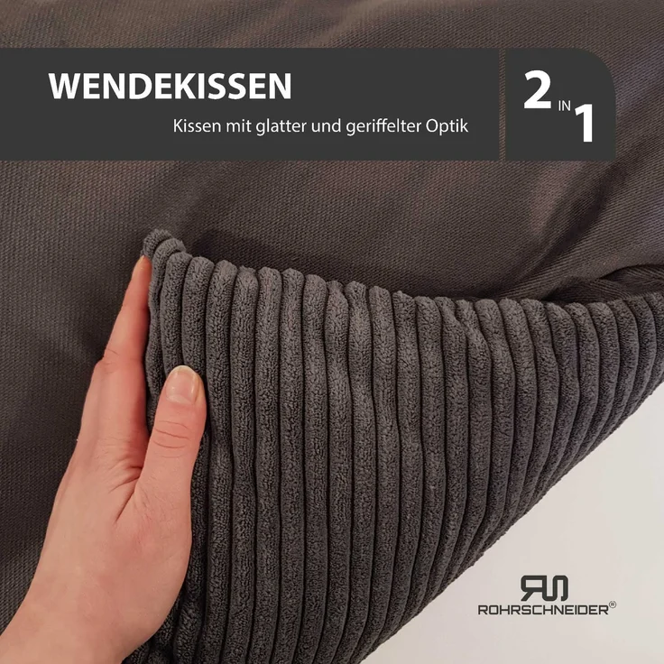 ROHRSCHNEIDER Hundebett - Cord, Hundekorb, Tierbett, Wendekissen, Bezug waschbar, rutschfest Grau 15x70x49cm – Bild 6