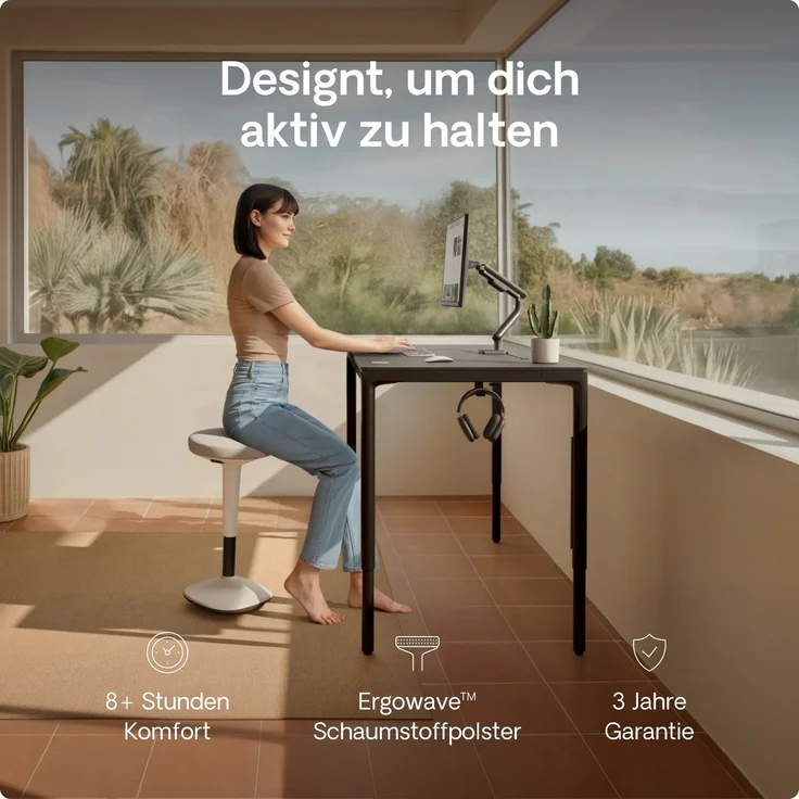 Ergonomischer Balancehocker Desktronic – Höhenverstellbarer Stehhocker für Homeoffice & Stehschreibtisch, Aktivsitz-Hocker mit Wippfunktion, rutschfester Standfuß – Grau – Bild 2
