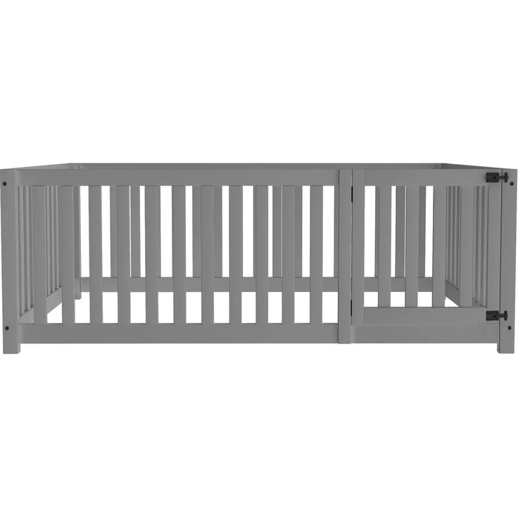 Kinderbett 140 x 200, Holzboden Bettrahmen mit Zaun und Tür, Grau (Alte SKUs:WF321564AAG) – Bild 8