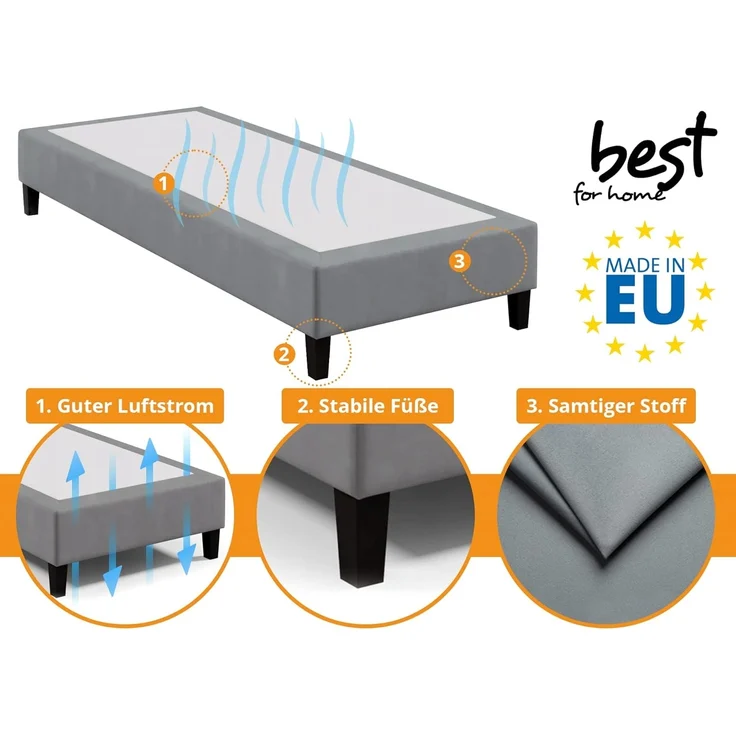 Best for Home Boxspringbett Bettgestell Base (70x200 80x200 90x200 100x200 cm), Hotelbett, TOP Preis-Leistungs-Verhältnis – Bild 3