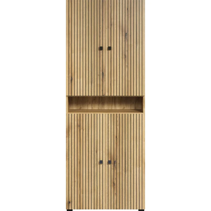 trendteam smart living - PureBliss - Waschbeckenunterschrank - Eiche - Waschtisch mit 3 offenen Fächern - (BxHxT) 90 x 91 x 53 cm - Rillenoptik - edle Metallgriffe - 60 cm Aufsatzwaschbecken – Bild 2