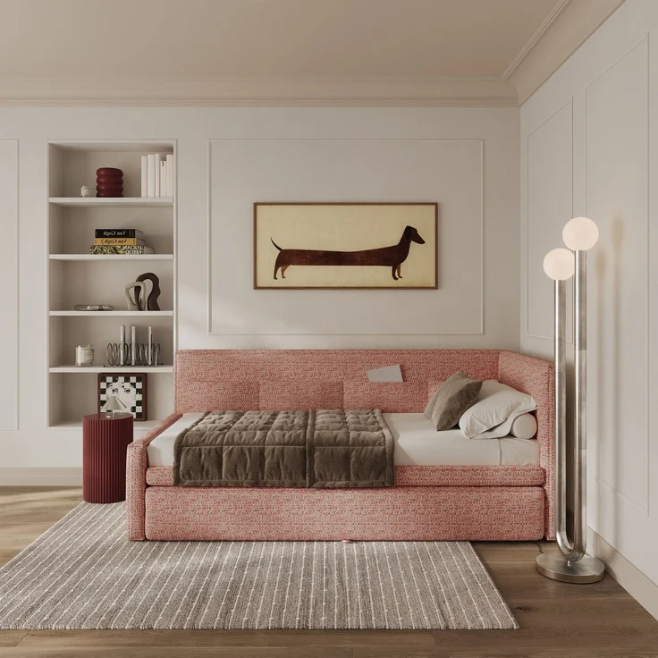 Selsey 'Nesmi' Polsterbett mit Bettkasten, Webstoff Rosa, 90x200 cm – Bild 3