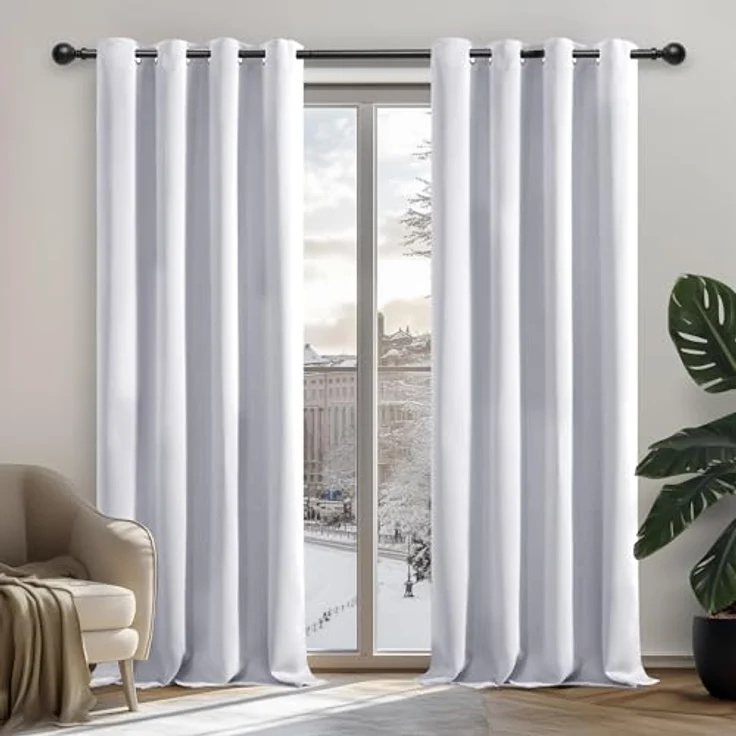 Deconovo Gardinen Verdunkelnd Thermovorhang Hitzeschutz Curtain Silber Grau | 2er Set, H200 x B140 cm, Vorhang mit Ösen, lichthemmend, Wärmeisolierend und gut passend für moderne Wohn- und Schlafzimmer – Bild 1