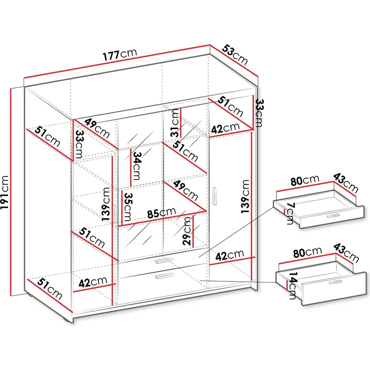 Kleiderschrank Elena 4D mit Spiegel (Farbe: Weiß, ohne Aufsatz) – Bild 4