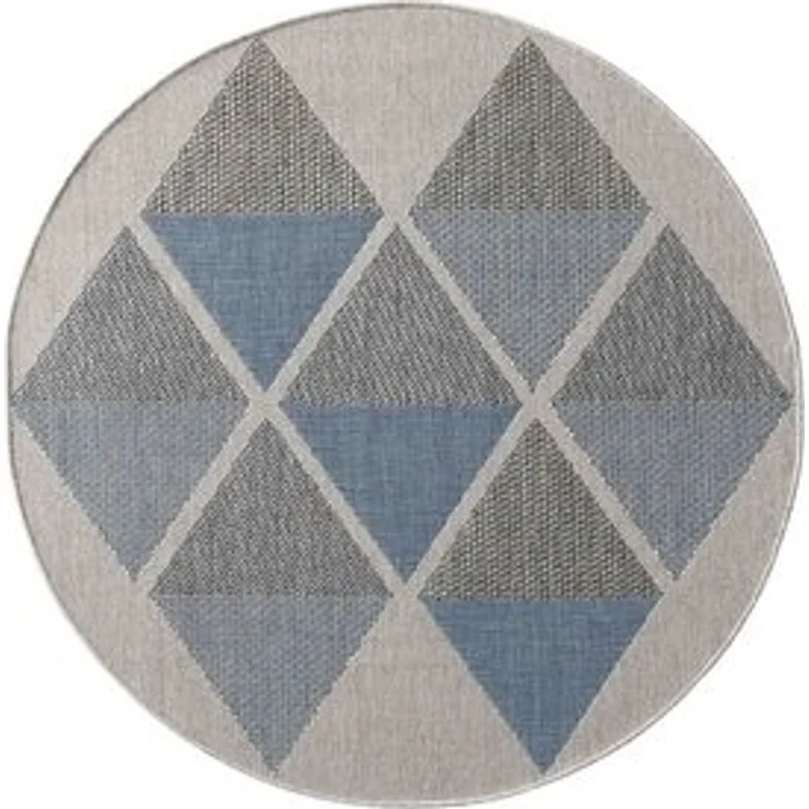 TaraCarpet Teppich Regina Teppich aus robustem Flachgewebe für In und Outdoor, rund, Höhe: 7 mm, Küche Wohnzimmer Terrasse Garten Balkon Karo blau 120X120 – Bild 5
