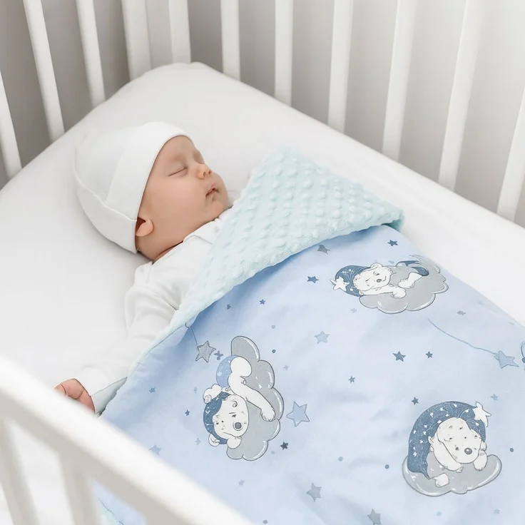 Bären Minky Steppdecke für Babys – Blau – Bild 2