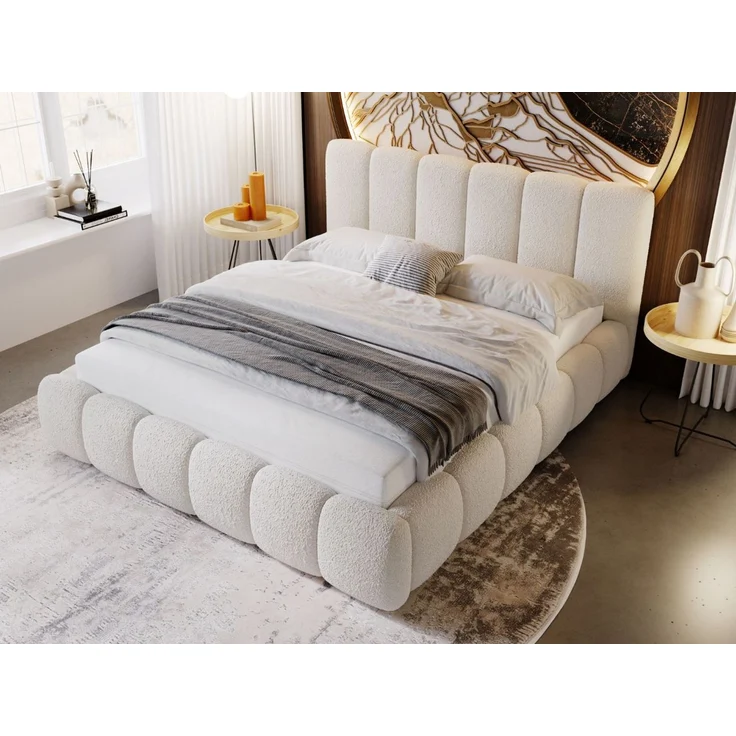 GRAINGOLD Cloud Bett 160x200, Polsterbett ohne Bettkasten, Bouclé-Stoff, mit Lattenrost, Beige – Bild 3