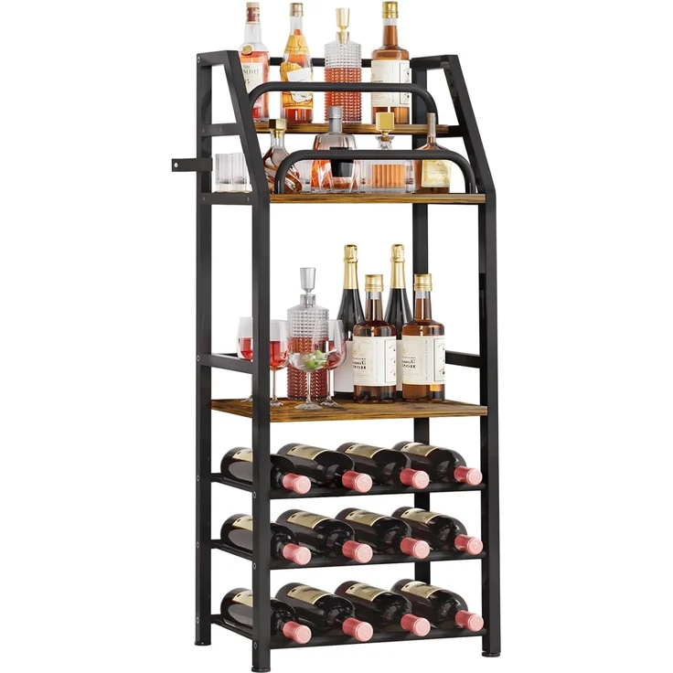 Yorbay Weinregal aus Holz &Metal,Weinregal Stehend mit Flaschenablage, 6-stufiges, Barregal für Whisky und Spirituosen, zur Präsentation – Bild 1