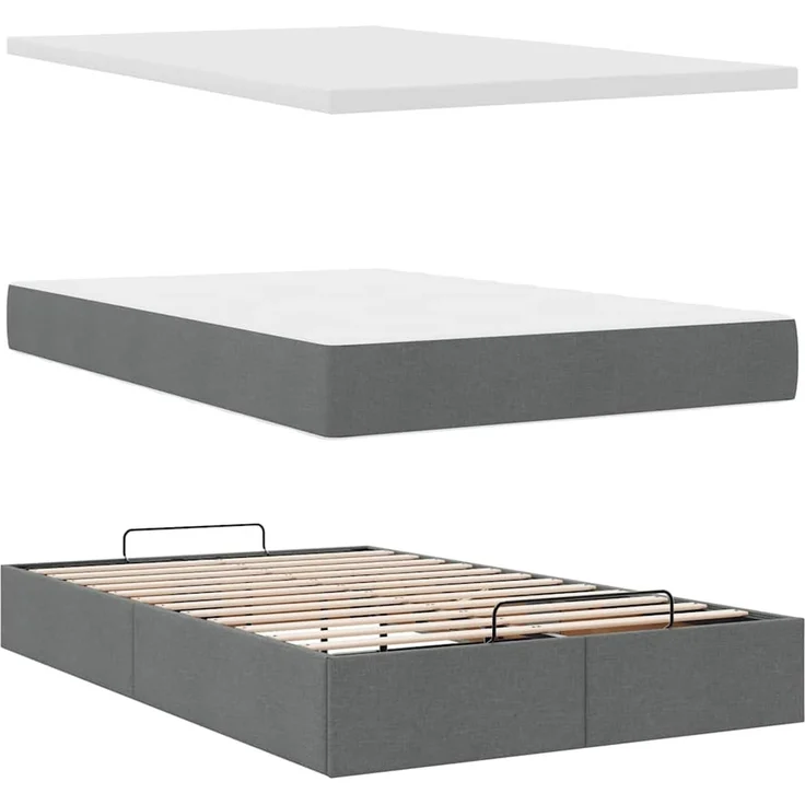 vidaXL Ottomane Bett mit Matratze & LEDs Dunkelgrau 120x190 cm Stoff 3312292 – Bild 7