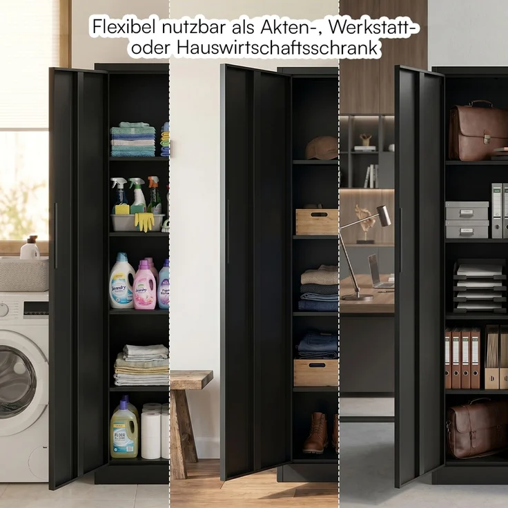 STEELSØN 'Regulus' Garderobenschrank mit 6 Fächern und Kleiderstange, Metall, schwarz, 175x40x80 cm, abschließbar, inkl. Schloss – Bild 8