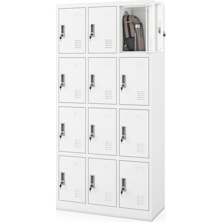 Jan Nowak Umkleideschrank Personalschrank Metall, 12 Fächer, abschließbar | Schließfachschrank ,Garderobenschrank, für 12 Nutzer, Lüftung, Namensschildhalter, 10 kg je Fach, Stahl, 185 x 90 x 40 cm