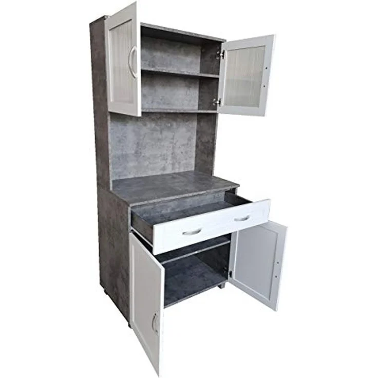 HTI-Living Hochschrank Küchenbuffet mit Glasteil Beton Weiß Blanca (Stück, 1-St, 1 Schrank) Küchenschrank Hochschrank – Bild 2