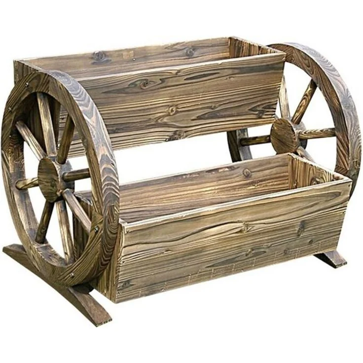 HTI-Line Blumenkasten Blumenkasten Sommerset (Stück, 1 St, 1 Blumenkasten mit 2 Pflanzschalen), Pflanzkübel rustikal mit Wagenrad – Bild 3