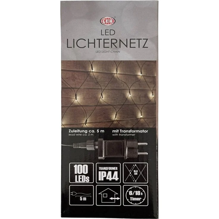 Mojawo Lichtervorhang 100 LED-Lichternetz warmweiß Innen & Aussen 230V Transformator Timer – Bild 3