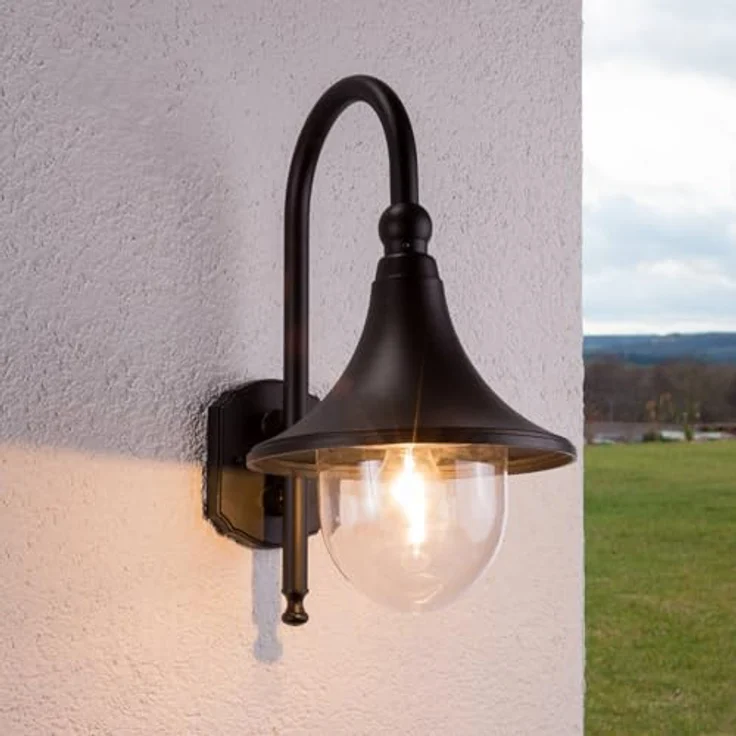 Lindby Wandleuchte außen Daphne, spritzwassergeschützt, Schwarz, 1-flammig, E27, Aluminium, ideal für Terrasse, Garten und Balkon – Bild 2