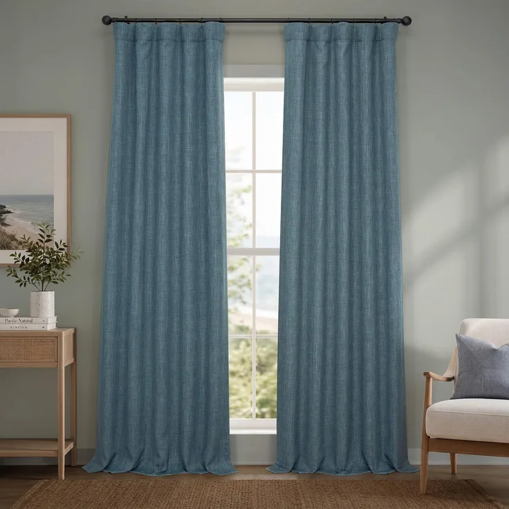 HPD Half Price Drapes Verdunkelungsvorhänge aus Leinenimitat, 213 cm lang, luxuriöse Leinenvorhänge für Schlafzimmer und Wohnzimmer (1 Paneel), 127x213 cm, Reverie Blue
