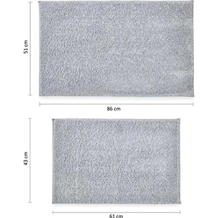 Penguin Home rutschfeste Mikrofaser Plüsch getuftete ultraweiche Badematte 2er Set graue saugfähig mit Latexrückseite für Duschen,1400GSM Größe Klein - 43x61 cm/Groß-51x86 cm – Bild 3