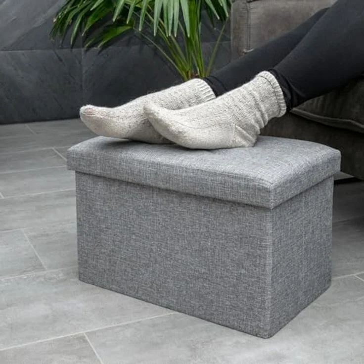 Intirilife Sitzhocker (Sitzwürfel mit Stauraum 49x30x30 cm in FELS GRAU - Fußablage, 1 St), Faltbare Sitzbank - aus Stoff mit Mulden - Aufbewahrungsbox Truhe – Bild 3