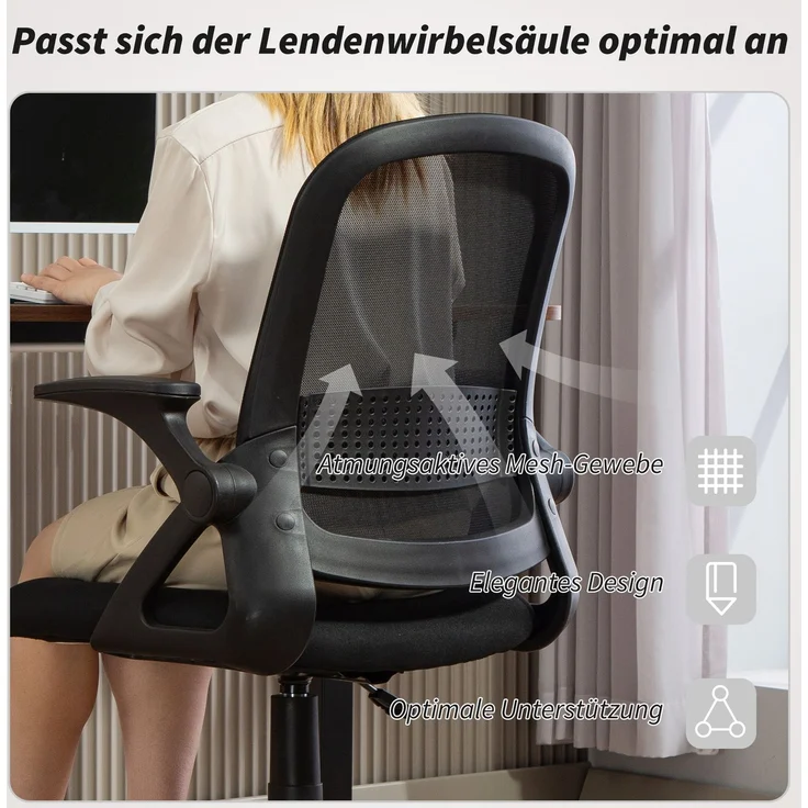MELAYR, Atmungsaktiver Mesh-Bürostuhl, 60 x 57.5 x 101 cm, Schwarz – Bild 6