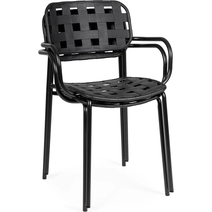 Gartenstuhl Revol 4er-Set mit Armlehne, Metall und Kunstfaser, modern, schwarz, stapelbar – Bild 7