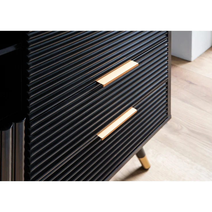 FINEBUY Kommode FB103427 (77x97x40 cm Eiche-Optik Schwarz, Kommode Modern), Anrichte, Standschrank mit 2 Türen & Schubladen – Bild 5