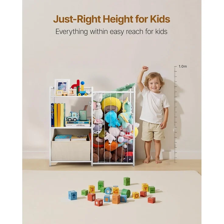 VEVOR Kinderbücherregal mit Spielzeugaufbewahrung, 2-stöckiges Bücherregal mit Stoffspielzeugtruhe, Kinderregal Kinderzimmerregal Weiß, geeignet für Wohnzimmer Eingangsbereich Kindergarten – Bild 6