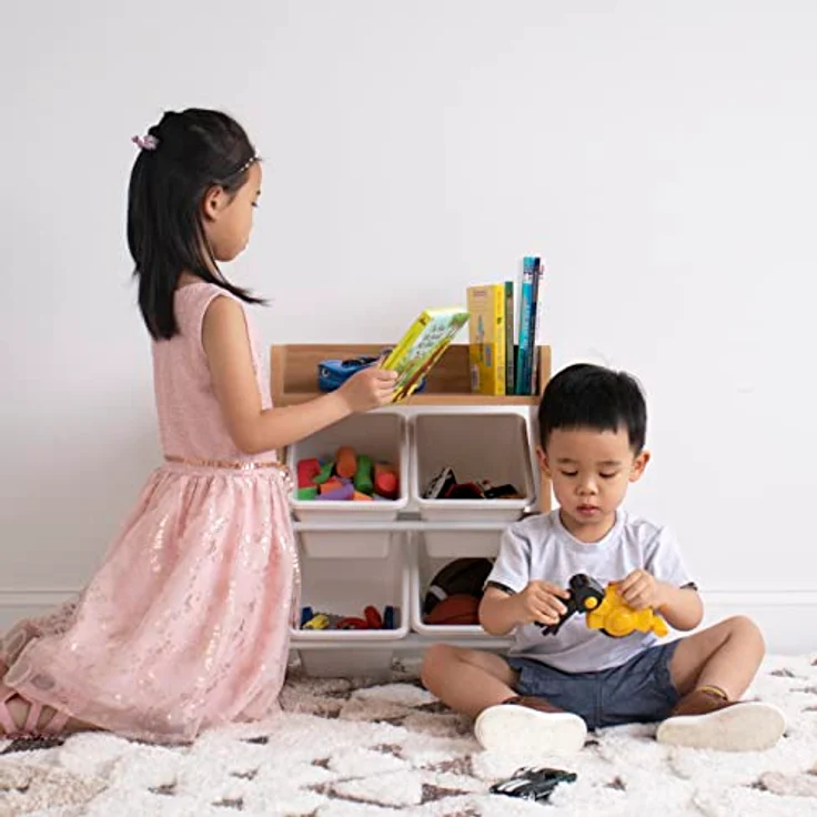 Humble Crew stilvolles Kinderregal in Natur/Weiß! 4 Boxen für Spielzeug, ideal für Kinderzimmer. Jetzt Ordnung mit natürlichem Charme schaffen – Bild 8