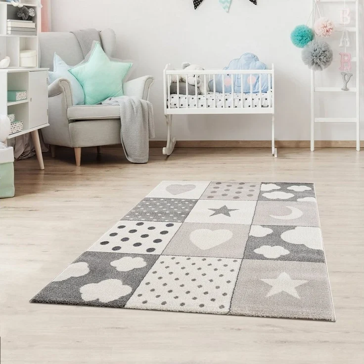 Jimri Kinderteppich Happy Friends Teppich für Kinderzimmer, Kinderteppich Bär Hase Panda, Läufer – Bild 1