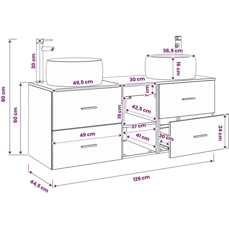 vidaXL Wandmontiertes Badezimmerschrank-Set 3 stk. Altholz 3405929 – Bild 12