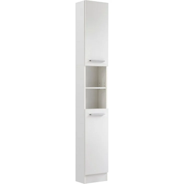 Saphir Hochschrank Quickset 335 Badschrank 30 cm breit, 2 Türen, 1 Nische, 3 Einlegeböden Badezimmer-Hochschrank, Weiß Glanz, Griffe in Chrom glänzend – Bild 1