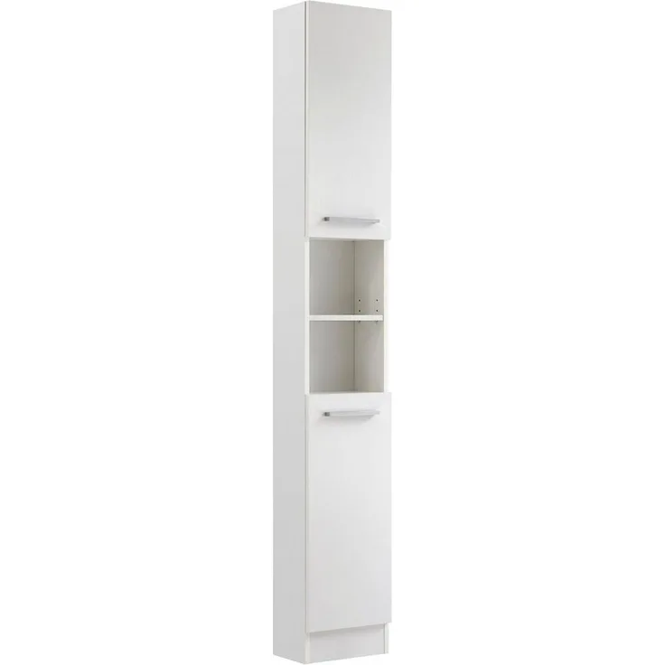 Saphir Hochschrank Quickset 335 Badschrank 30 cm breit, 2 Türen, 1 Nische, 3 Einlegeböden Badezimmer-Hochschrank, Weiß Glanz, Griffe in Chrom glänzend