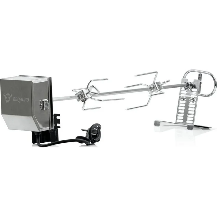 BBQ-Toro Grillspieß Edelstahl Grillspieß Set 70 cm, Motor 220V - 240V, 2 Fleischklammern – Bild 1